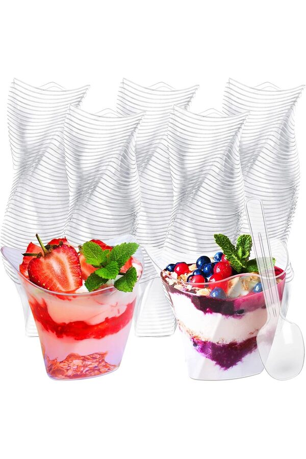 Generic-50 Pcs Plastic Dessert Cups without Lids 4.5 oz Mini Clear Dessert Cups with Spoons Disposable Trif 1