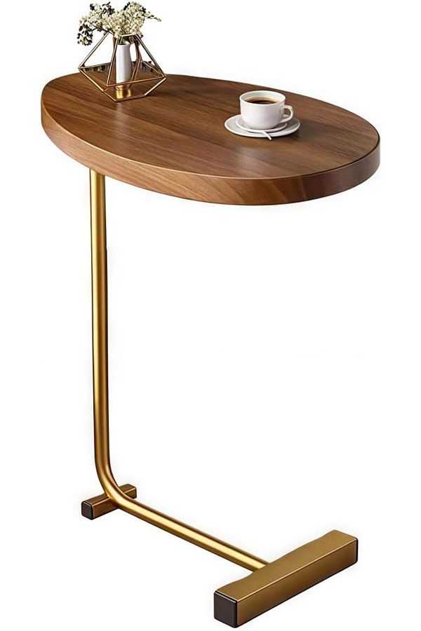 Generic-C Shaped End Tables,End Table for Couch,Small Side Table with Metal Frame, Wooden Top Side Table,Co 1
