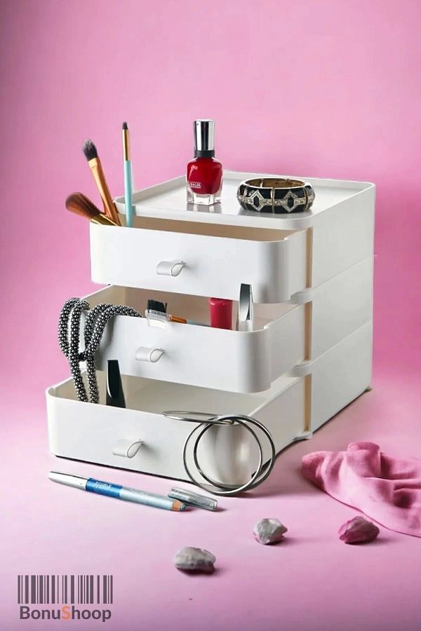 AC BOX-Drawer Organizer 3 Tiers Multi-Purpose Makeup Organizer Desktop Organizer Drawer White 1