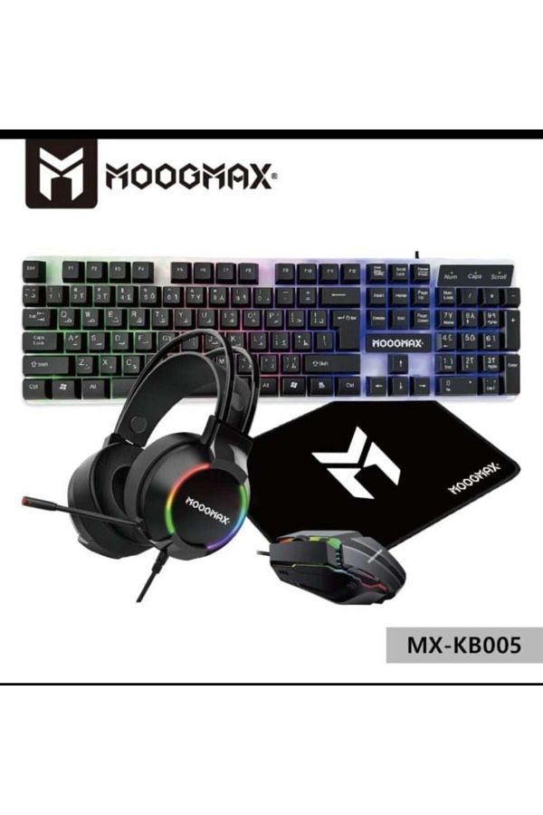 MOOGMAX-بكج قيمنج 4*1 من موج ماكس- كيبورد مضئ + ماوس وايرلس+سماعة محيطية+ ماوس باد موج ماكس 1