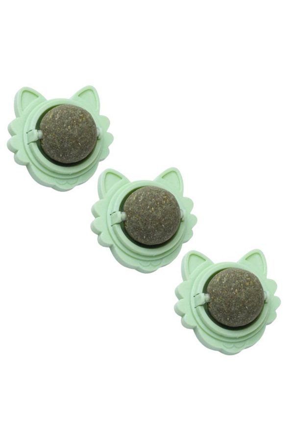 Evelise-Set of 3 Toys for Kittens, 360° Rotating Catnip Ball, 5.5 cm, Green 1