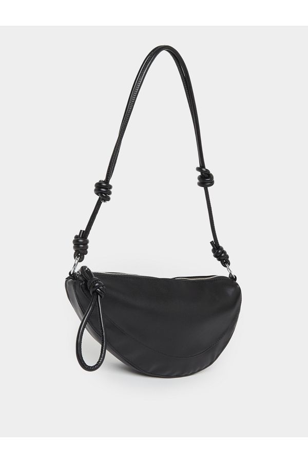 Styli-Plain Half Moon Shoulder Bag with Knot Detail Loop 1