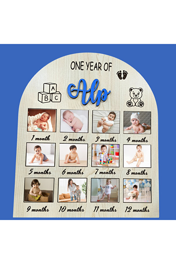 MİSHE TASARIM Mishe Tasarım Ahşap Bebek 12 Aylık Fotoğraf Hatıra Panosu