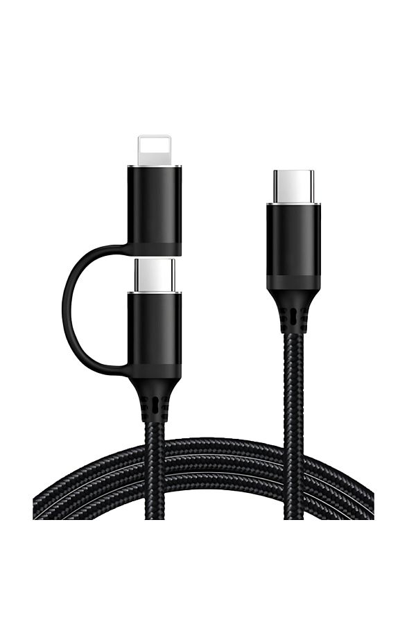 LUVLU-Cablu USB C cu încărcare rapidă, împletit, 2 în 1, max. 60 W, USB C la USB C și Lightning, universal, 1 m 1