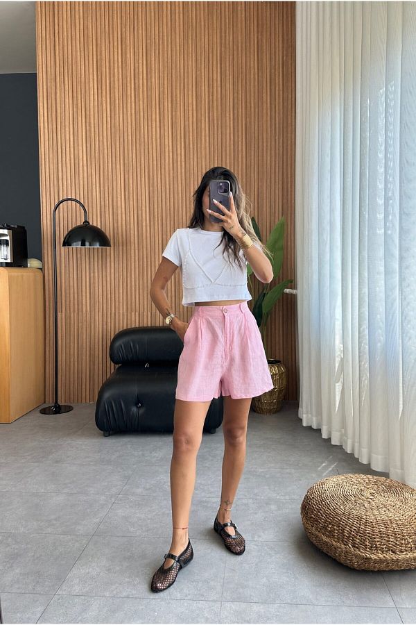 Bak'ap-Premium Linen Buttoned Mini Shorts 1