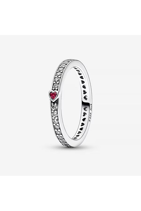 Pandora-Pandora Ring with Sparkling Red Heart and Pave Hearts in Zirconia and 925 Silver - 52 1