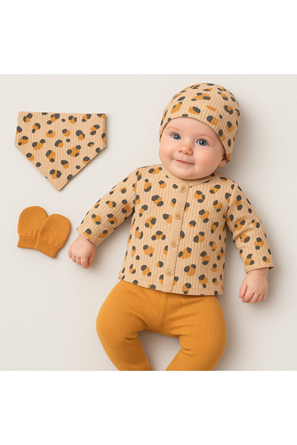 nevrankids Kız Bebek Leopard 5'li Organik Hastane Çıkışı - Bej