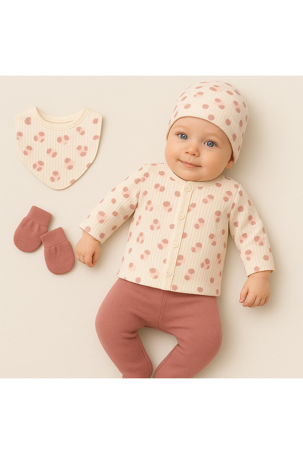 nevrankids Kız Bebek Leopard 5'li Organik Pamuk Hastane Çıkışı - Ekru