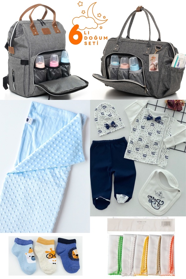Pimadyo Büyük Doğum Seti (Hastane Çıkışı, Omuz ve Sırt Çantası, Battaniye, 10'lu Mendil ve 3'lÜ Çorap)