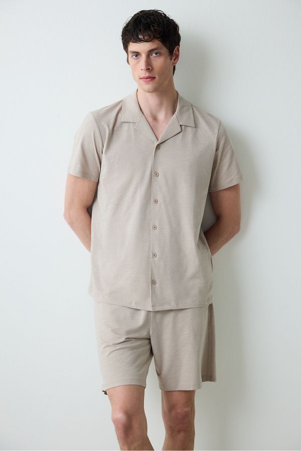 Penti-Ανδρικό Σετ Πιτζάμες Basic Beige Σορτς 1