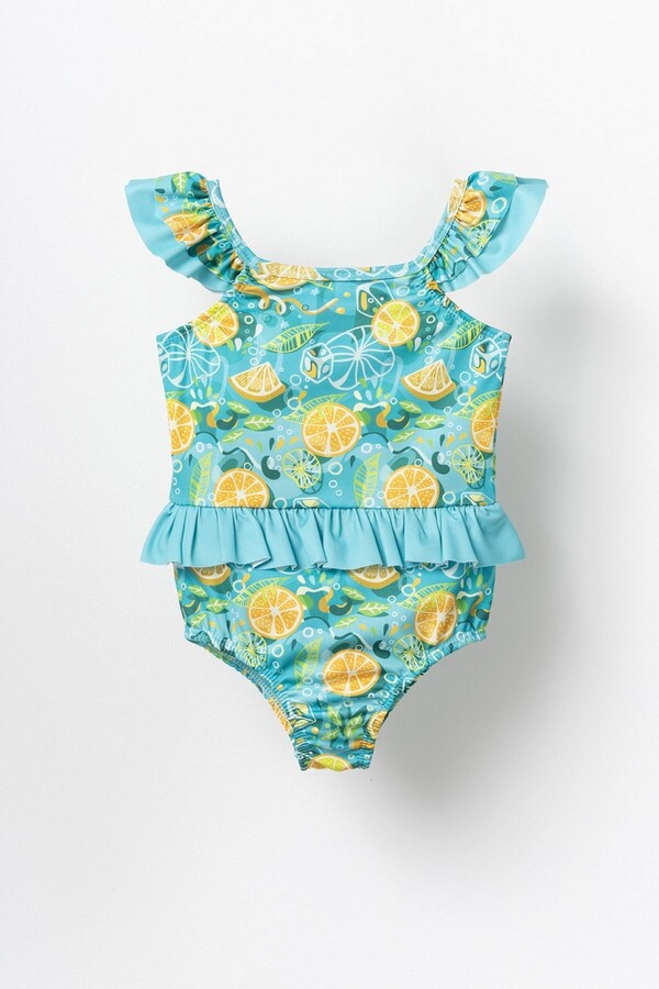 Banamio Charlotte Limon Desenli Fırfır Detaylı Kız Çocuk Mayo