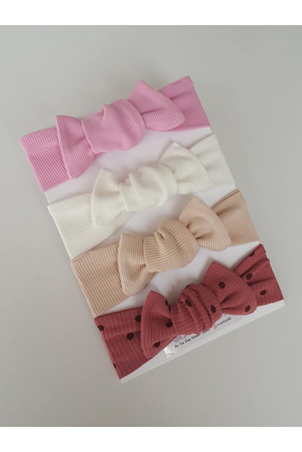 swan butik Kız Çocuk Bebek Bandana Toka Seti 4'lü Bordo Bej Pembe Beyaz