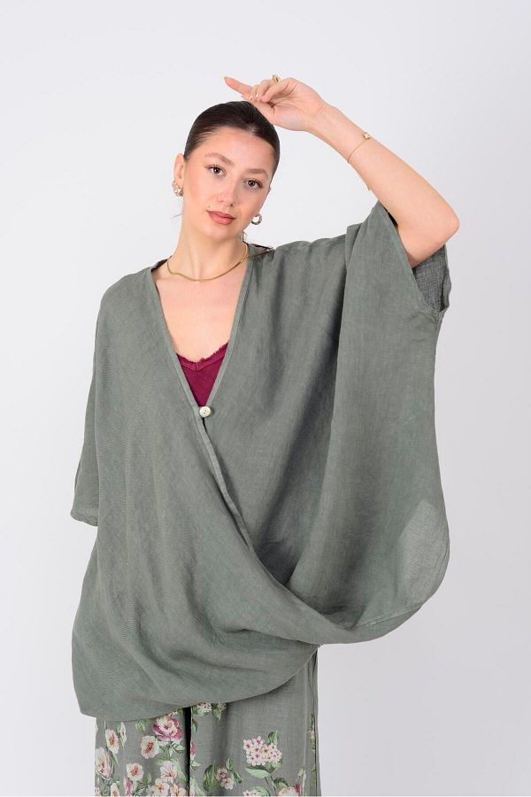 EREN STYLE-Bohemian Double Breasted Single Button Linen Blouse 1