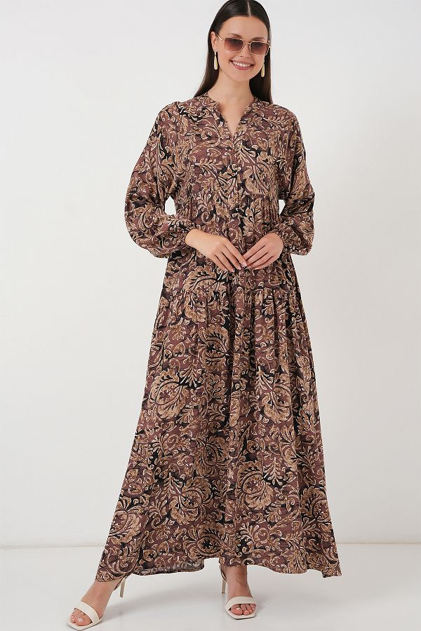 Bigdart-2423 Authentic Patterned Hijab Dress - C. Dusty Rose 1