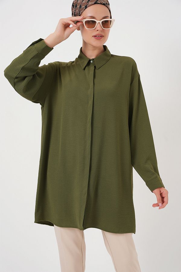 Bigdart-Női hosszú ing tunika - Khaki 1