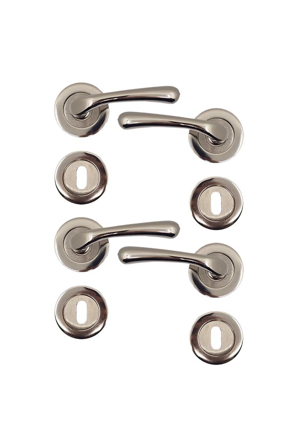 flores-Door handle with rosette, Kumru, satin nickel, keyed, 2 sets / box 1