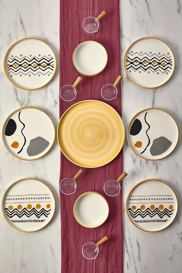 WuuQ-15 Piece 6-Person Axial Stackable Breakfast Set Breakfast Presentation Set Plate with Sauce Bowl 1