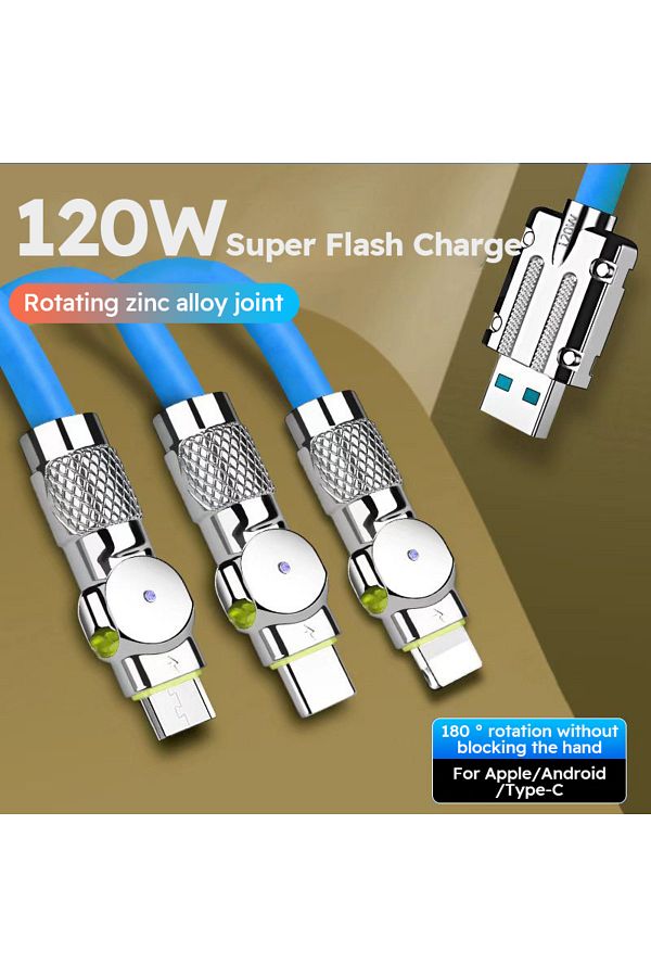 Choice-2m 02 6A 120W 3 in 1 USB Cable USB Cable Fast Charging Data Cord For Iphone Samsung Huawei Xiaomi M 1