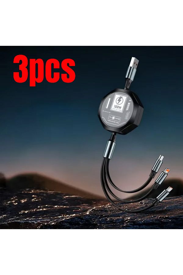 Vikefon-3PCS Black 100W 3 In 1 Retractable Usb Cable Fast Charging And Data Micro Usb Type C For iPhone 15 1 1
