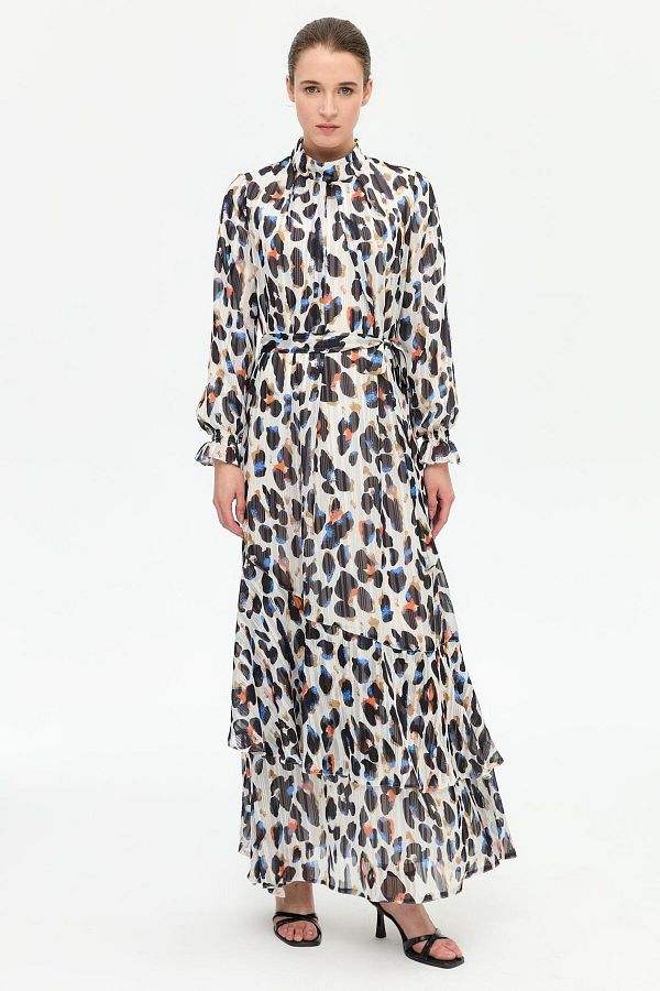 Esswaap-Stain Patterned Empirime Dress Ecru 1