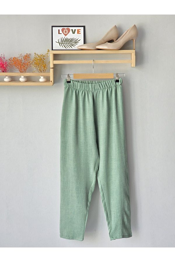 ENDAMIM-Linen Pants Large Size Comfortable Fit Without Pockets Elastic Waist 1