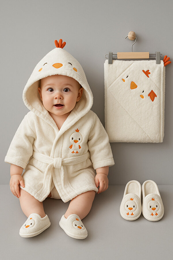 Cherub Baby Yenidoğan Civciv Bebek Havlu Bornoz Seti Organik - Bebek Doğum Hediyesi