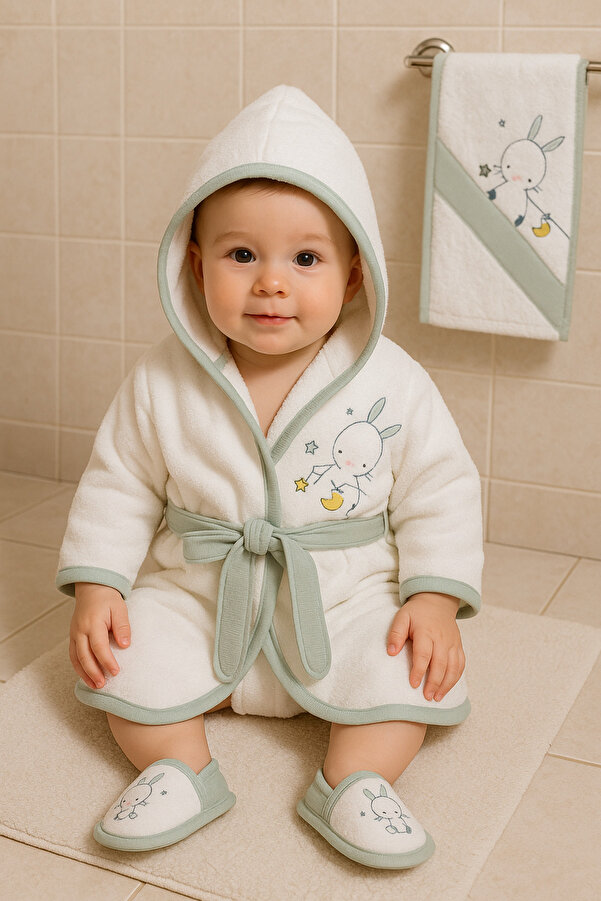 Cherub Baby Yıldızlı Tavşan Gaye Bebek Havlu Bornoz Seti Organik - Bebek Doğum Hediyesi