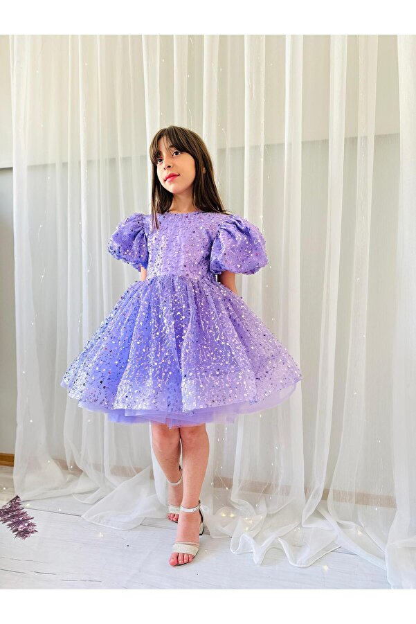 Linarookids Lila Taşlı Vintage Kız Bebek Elbise,Doğum günü elbise,fotoğraf çekim elbise,1-11 Yaş Uygun