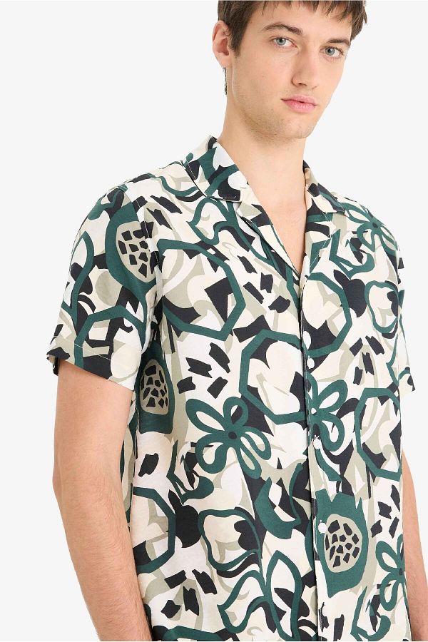 DeFacto-Regular Fit Apache Collar Patterned Short Sleeve Shirt E1271Ax25Sm 1