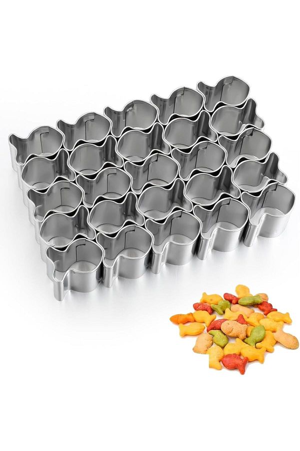 Generic-ALMEKAQUZ Gold Fish Cracker Cutter, Biscuit Cutters for Baking with 25 Grids, Mini Tiny Goldfish Co 1