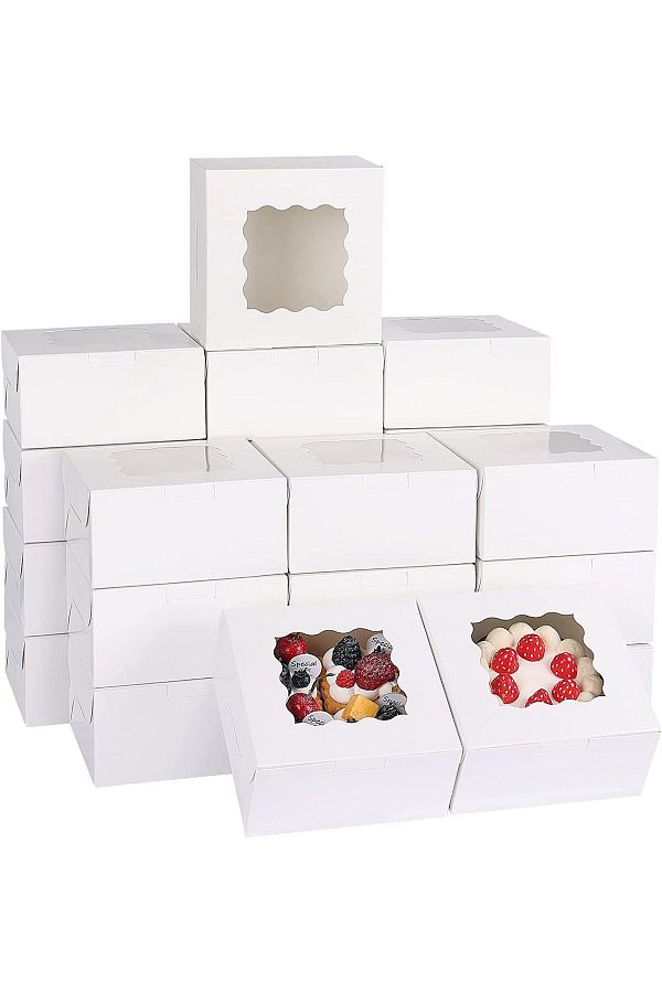Generic-White Bakery Boxes 6x6x3 Inches 15pcs with Window Small Cookie box Treat Box for Cookies, Cake, Pie 1