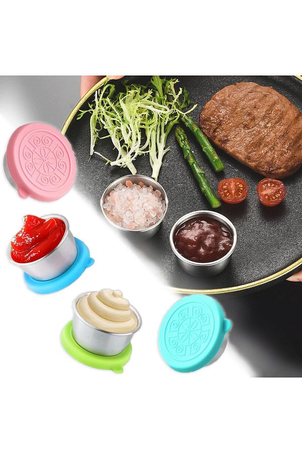 Generic-4Pcs 50ml Small Food Containers, Stainless Steel Condiment Containers with Lids(Leakproof), Reusabl 1