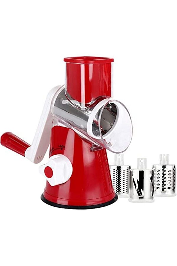 Generic-Stainless Steel Cheese Shredder Vegetable Nut Slicer 3 in 1 Manual Rotary Cheese Grater With 3 Blad 1