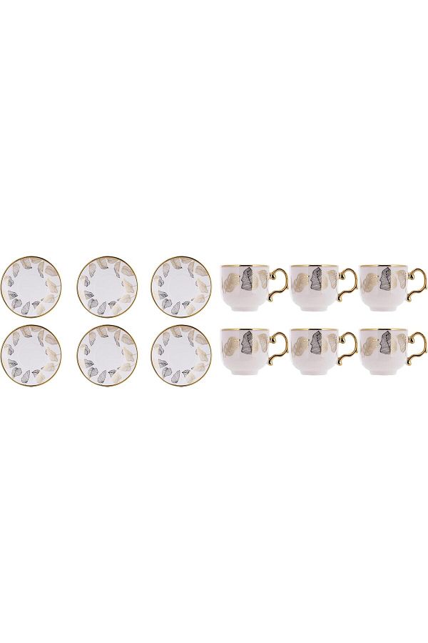 Generic-ALSAIF 12-piece Porcelain Cups with Saucers for Coffee, Espresso, Latte, and Tea, featuring a gold 1
