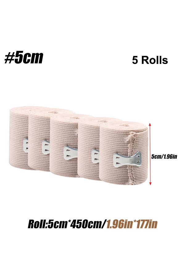 Choice-5 × 450 سم (5 لفات) 5 لفات ضمادة ضغط مرنة مع خطافات، شريط دعم رياضي f 1