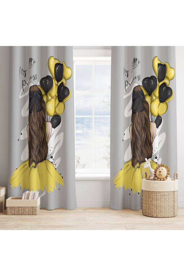 yok yok evim eve dair her şey-Children's Room Decorative Balloon Girl Patterned Background Curtain 1
