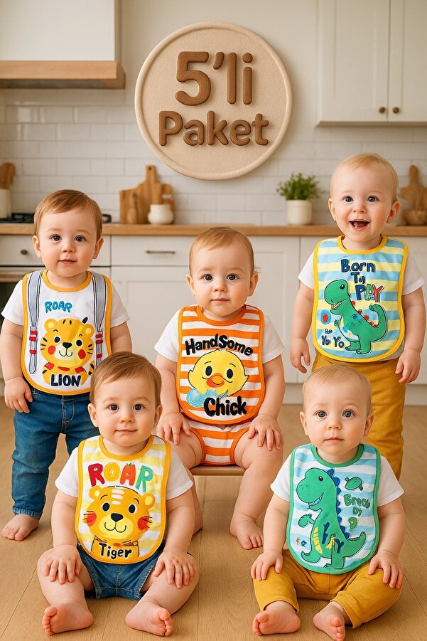 Babydonat Zoo 5'li Sıvı Geçirmez Bebek Mama Önlüğü 0-18 Ay