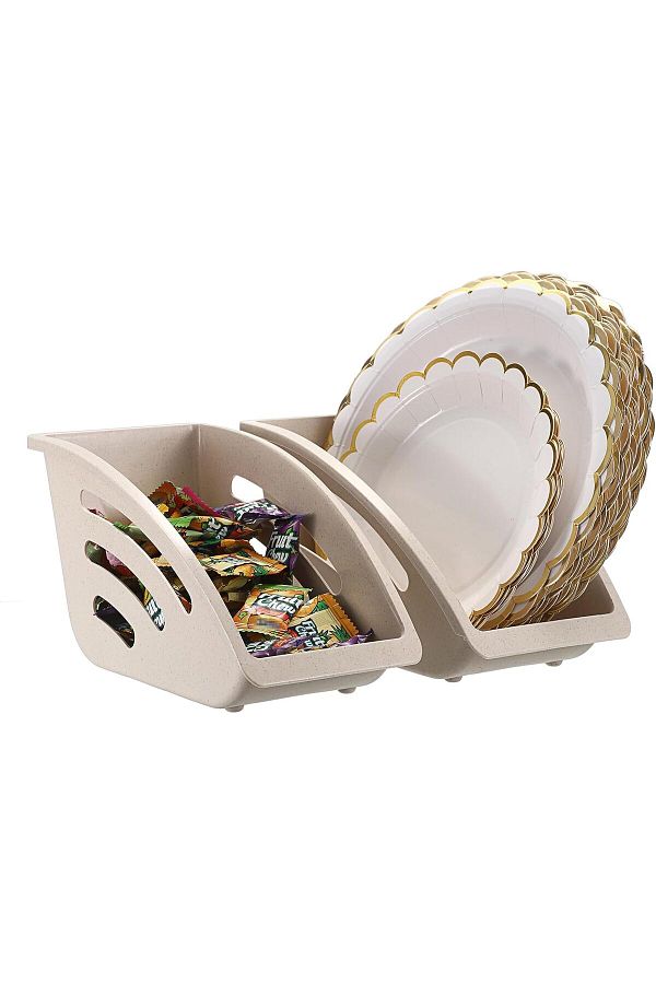 Generic-Plate Dispenser, 2 Pcs Paper Paper Plate Holders, with Ventilation and Drainage Design, Wheat Straw 1