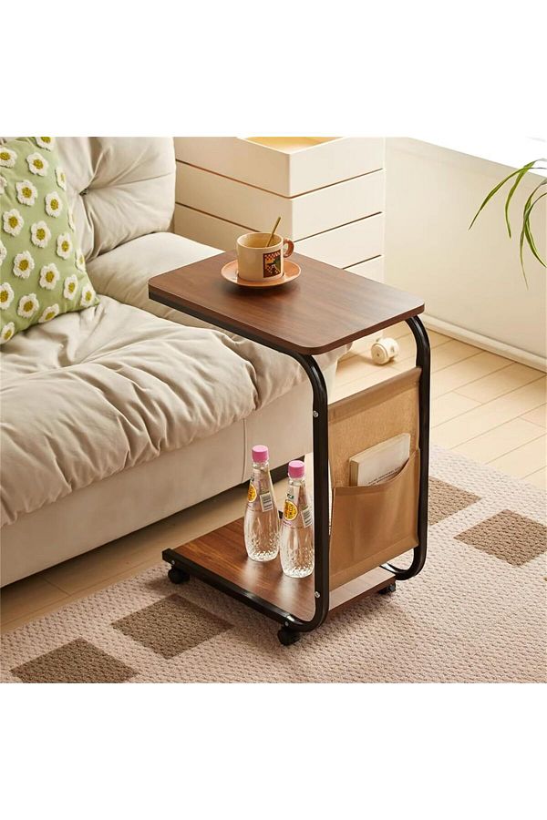 Generic-Wemart C Shaped End Table, Small Couch Side Table with Storage Bag, Sturdy Slide Under Sofa Table w 1