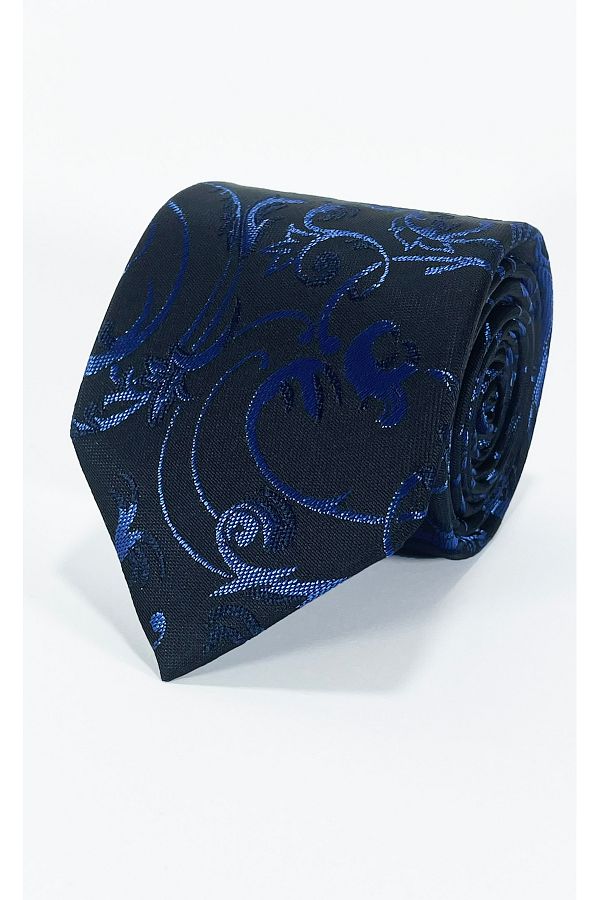BLC Basic Line Co.-Shawl Pattern Navy Blue Black Tie and Pocket Square 7cm Width 1