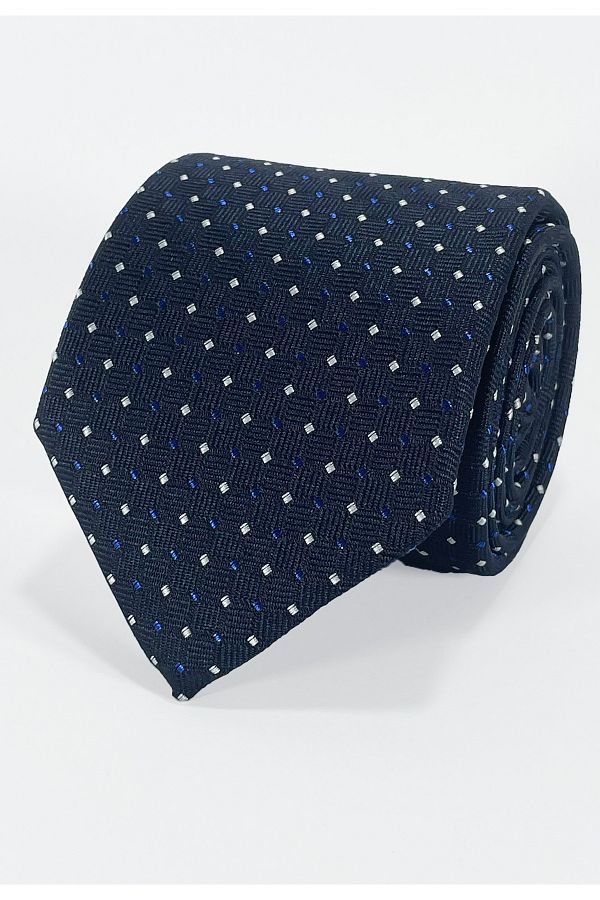 BLC Basic Line Co.-Stylish Microfiber Tie and Pocket Square Set with Navy Blue Background White & Blue Square Pattern – 7 cm 1