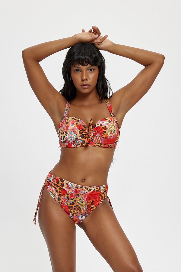 Louren-High Waisted Adjustable Fixed Strap Bikini Set with Cap 1