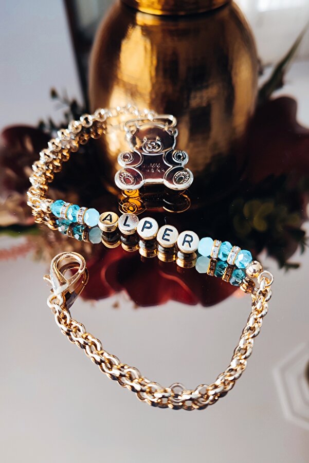 Sahi Aksesuar Isimli Mavi Taşlı Gold Ayı Klips Bebek Emzik Zinciri - TYBEZYI1711