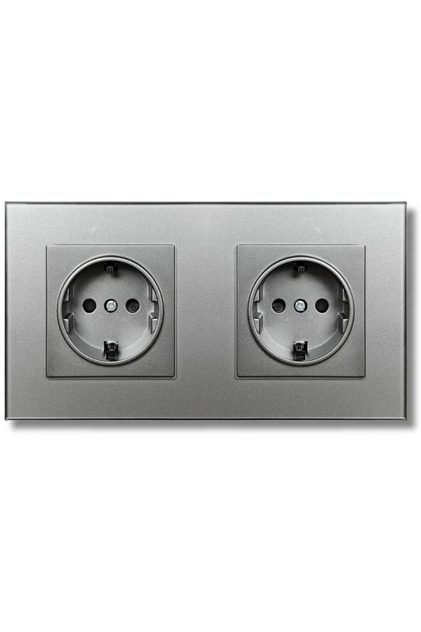 iUni-Double Socket With Tempered Glass Frame Ws2, 16a, Silver 1