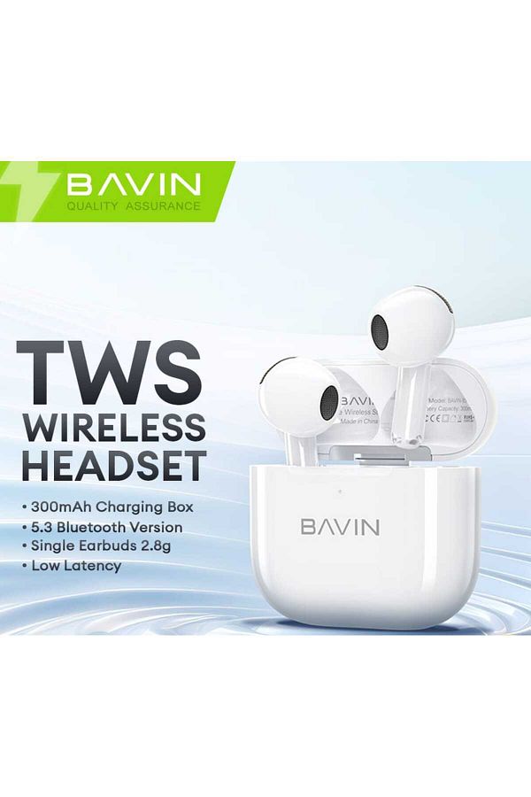 Bavin-BA-85 TWS Hi-Fi Wireless Earphones with Mini Design, Low Latency, and Smart Touch, White 1