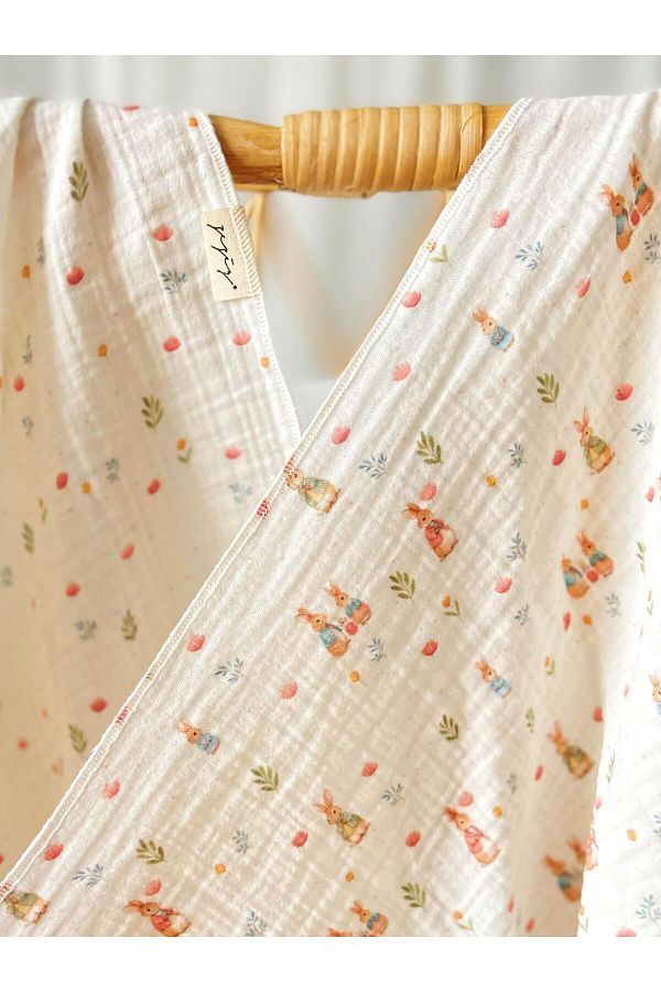 Zezig-Hello Bebi Series Set of 2 Muslin Blankets - Rabbits 85X85 1
