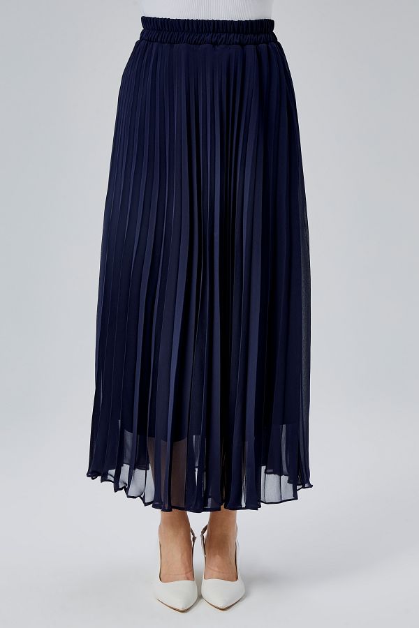 Modabenna-Patterned Lined Pleated Chiffon Skirt with Elastic Waist Pleated 1