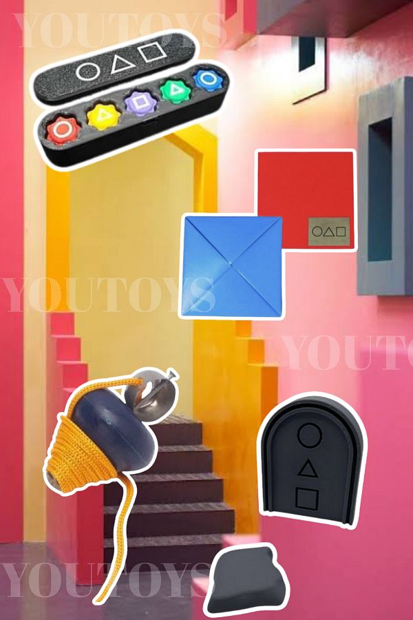 Squid Game-Squid Game Game Set with Badge Gift 5 Stone Ddakji (Zarf) Game Spinning Top Block (Stone) Tilting 1