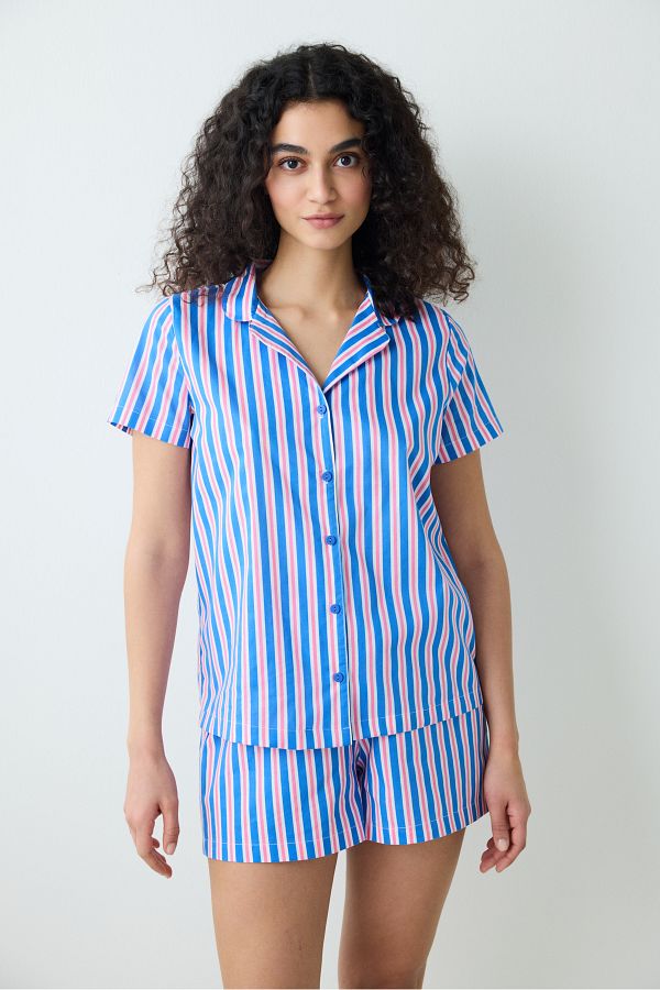Penti-Amelia Cămașă Pantaloni scurți Set pijama albastru în dungi 1