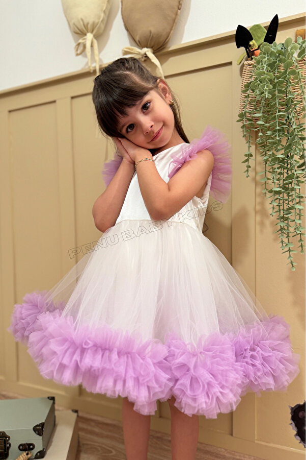 penu baby kids Lila Karnaval Kolsuz Fırfır Etekli Kız Çocuk Kız Bebek Elbise - Alice